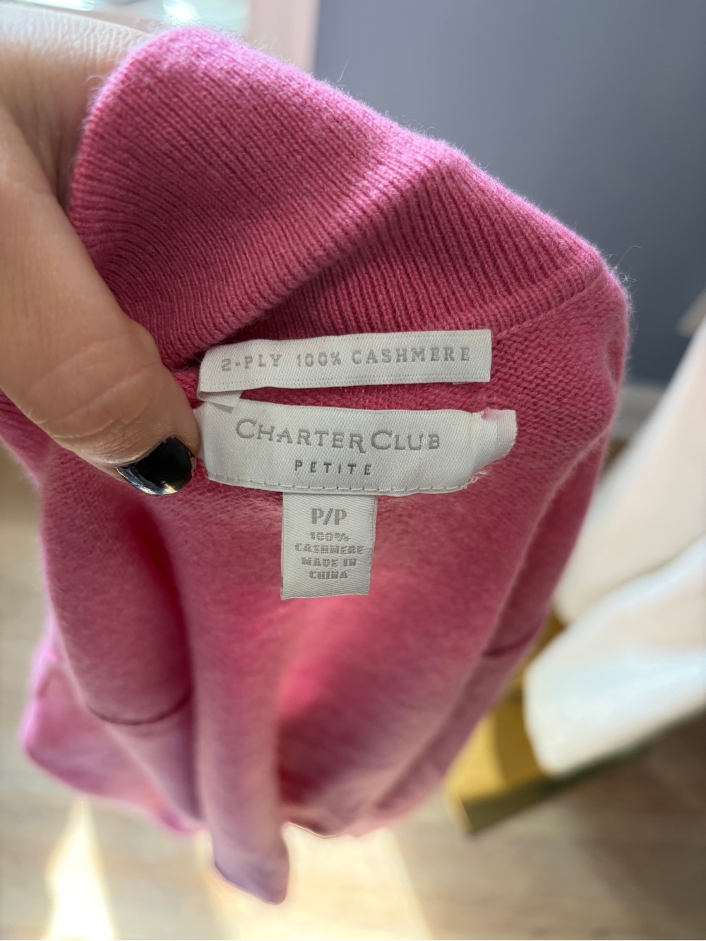 Charter Club Petite 100% Cashmere Pink Collared V Neck Sweater Petite P - Picture 7 of 7